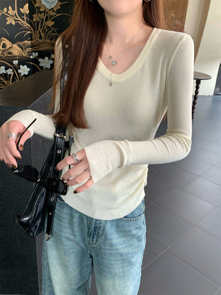 Pleated Knitted Long Sleeve Top