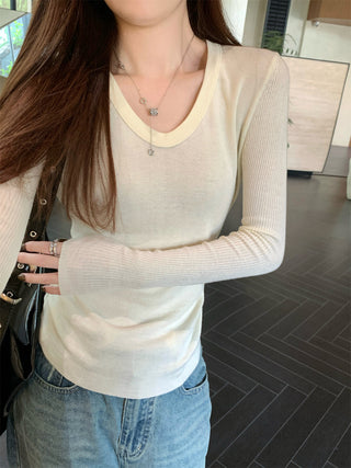 Pleated Knitted Long Sleeve Top