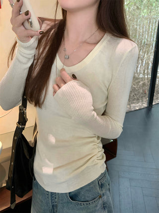 Pleated Knitted Long Sleeve Top