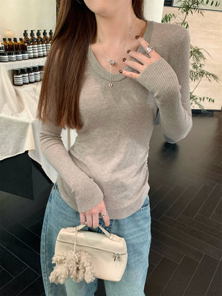 Pleated Knitted Long Sleeve Top