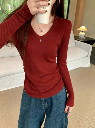 Pleated Knitted Long Sleeve Top