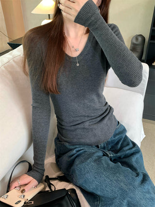 Pleated Knitted Long Sleeve Top