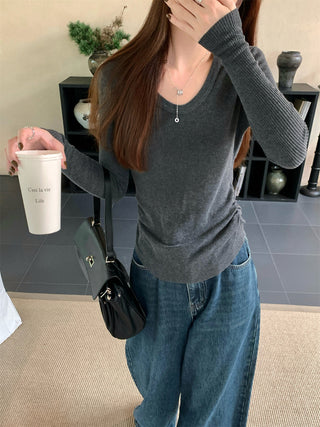 Pleated Knitted Long Sleeve Top