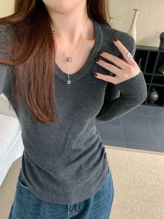 Pleated Knitted Long Sleeve Top