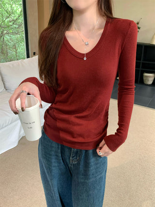 Pleated Knitted Long Sleeve Top