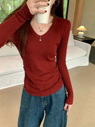 Pleated Knitted Long Sleeve Top