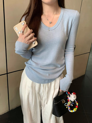 Pleated Knitted Long Sleeve Top