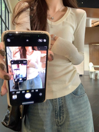 Pleated Knitted Long Sleeve Top