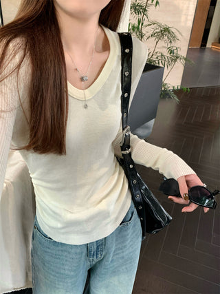 Pleated Knitted Long Sleeve Top