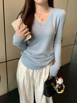 Pleated Knitted Long Sleeve Top