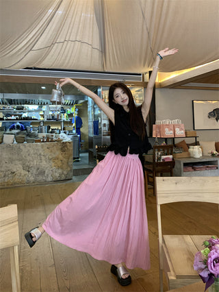 Polo Collar Sleeveless Shirt with Pink Skirt