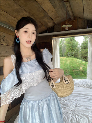 Lace Off-Shoulder Shirt with Skirt