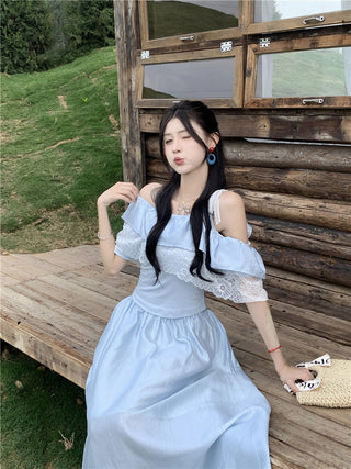Lace Off-Shoulder Shirt with Skirt