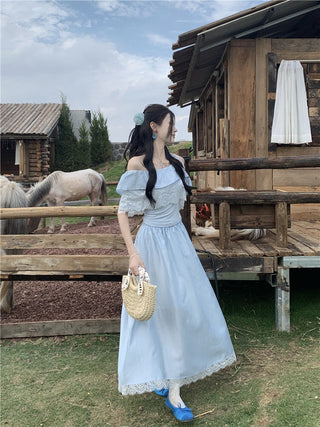 Lace Off-Shoulder Shirt with Skirt