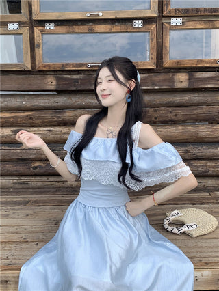 Lace Off-Shoulder Shirt with Skirt