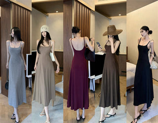 Gray Backless Sling Dress