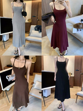 Gray Backless Sling Dress