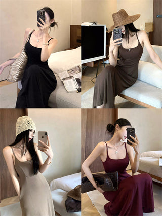 Gray Backless Sling Dress