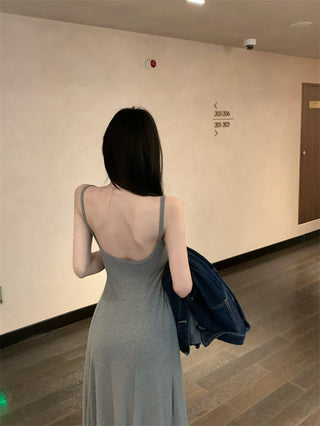 Gray Backless Sling Dress