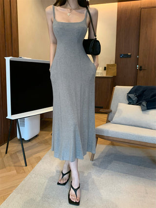 Gray Backless Sling Dress