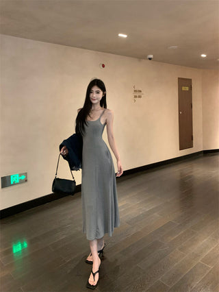 Gray Backless Sling Dress