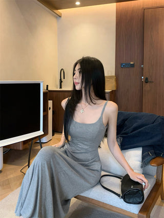 Gray Backless Sling Dress