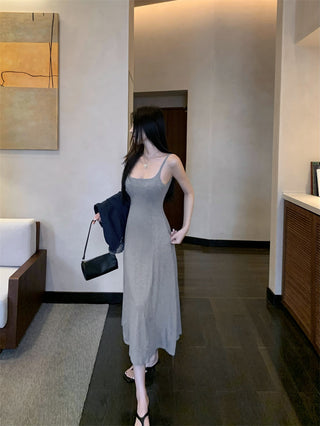 Gray Backless Sling Dress