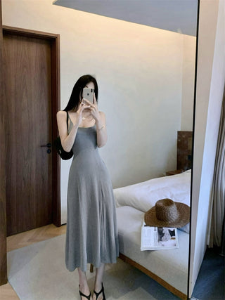 Gray Backless Sling Dress