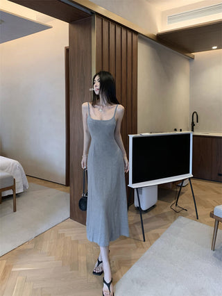 Gray Backless Sling Dress