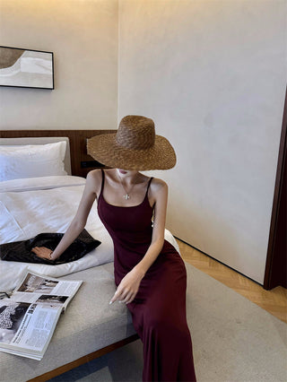 Gray Backless Sling Dress