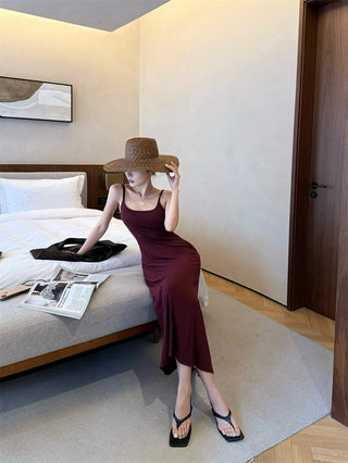 Gray Backless Sling Dress