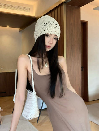 Gray Backless Sling Dress