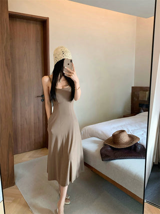 Gray Backless Sling Dress