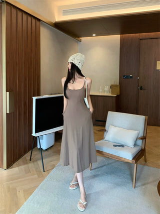 Gray Backless Sling Dress