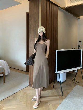 Gray Backless Sling Dress