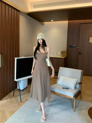 Gray Backless Sling Dress