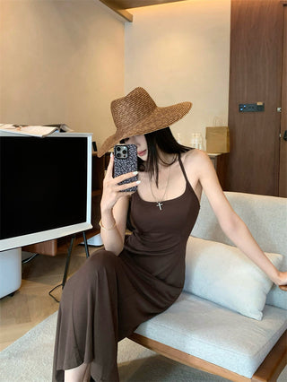 Gray Backless Sling Dress