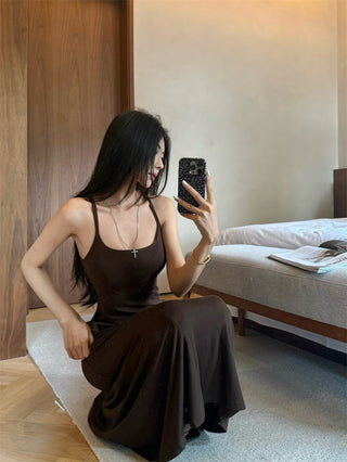 Gray Backless Sling Dress