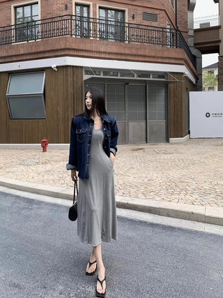 Gray Backless Sling Dress