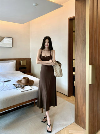 Gray Backless Sling Dress