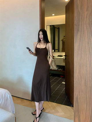 Gray Backless Sling Dress