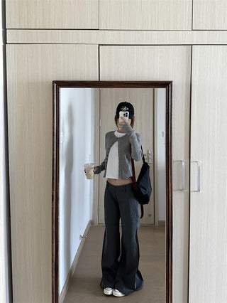 Gray Knitted Cardigan with Wide Leg Pants
