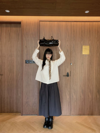 Diagonal Collar Shirt with Wide Pants