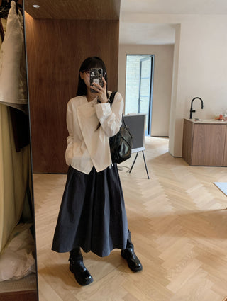 Diagonal Collar Shirt with Wide Pants