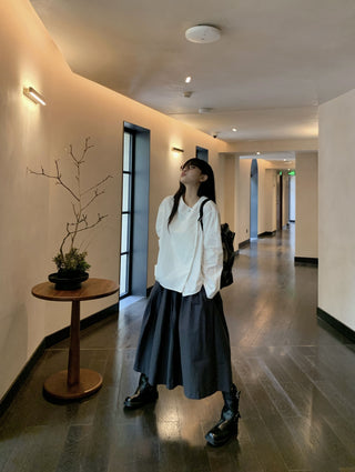 Diagonal Collar Shirt with Wide Pants