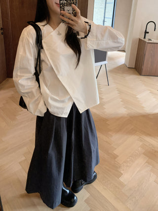 Diagonal Collar Shirt with Wide Pants