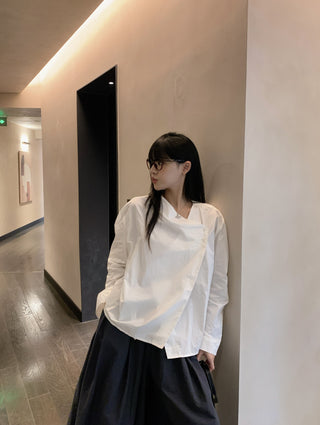 Diagonal Collar Shirt with Wide Pants