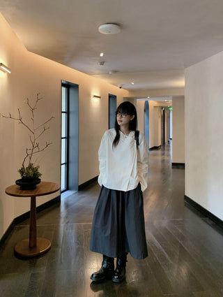 Diagonal Collar Shirt with Wide Pants