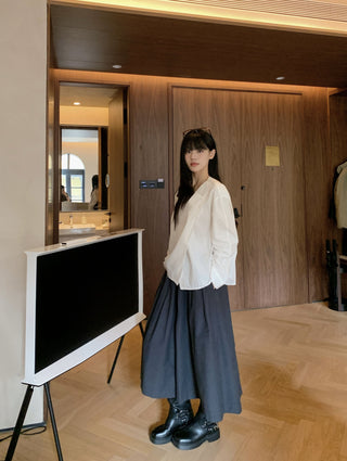 Diagonal Collar Shirt with Wide Pants