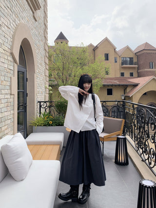 Diagonal Collar Shirt with Wide Pants